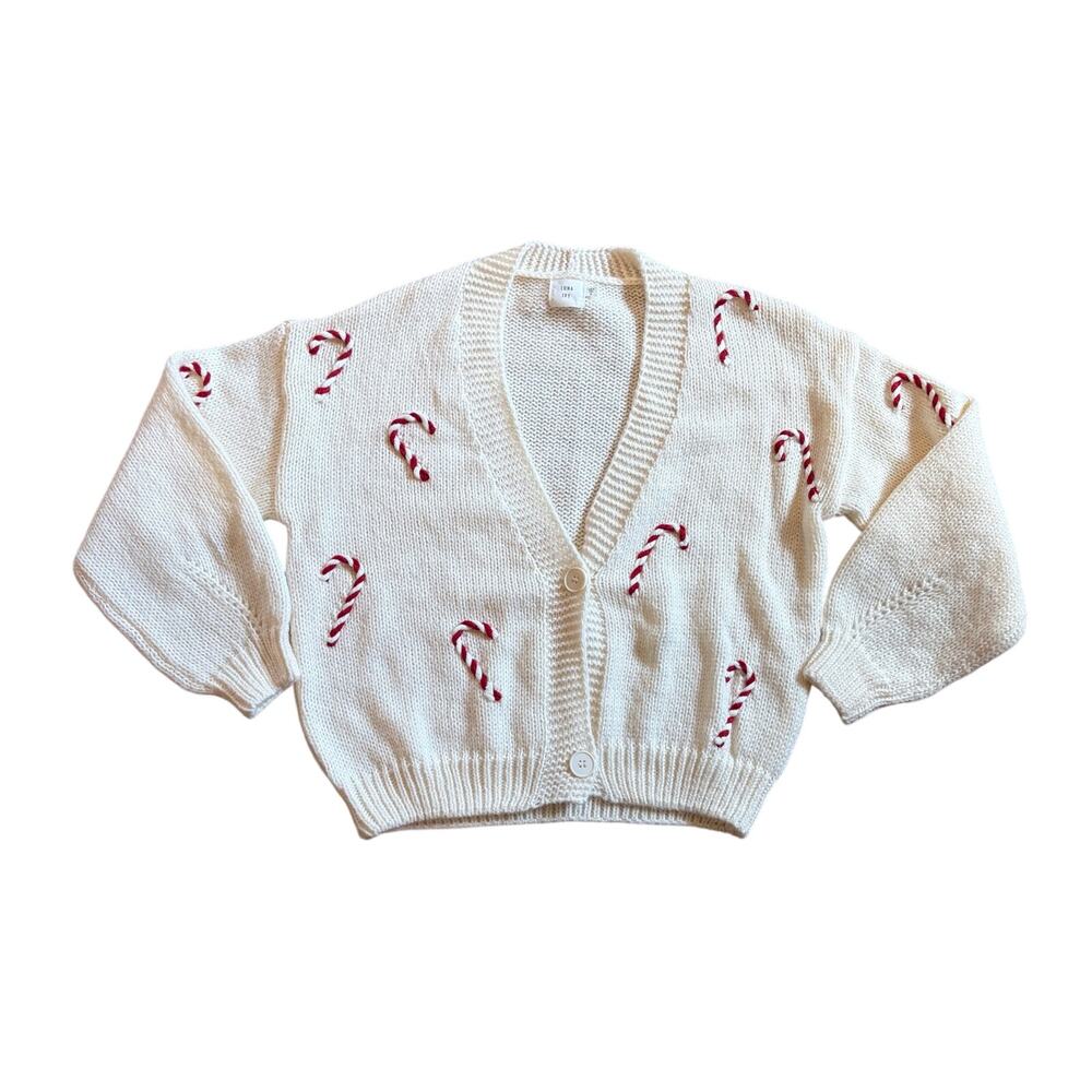 Luna Ivy Oversized Knit Christmas Cardigan with Embroidered Candy Canes